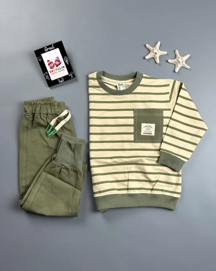ست بلوز و شلوارکتان پسرانه راه راه بن صالح - Image 3