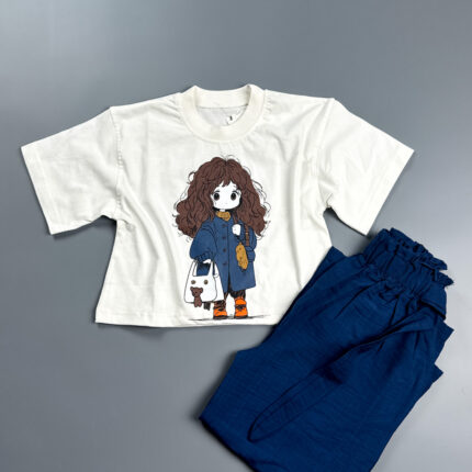 ست کراپ و شلوار بابوس وارداتی گل باران