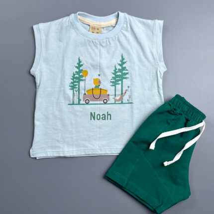 ست تیشرت و شلوارک نخ پنبه برند هورس طرح کاج