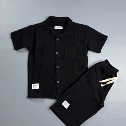 ست تیشرت و شلوارک مشکی پارچه موسلین