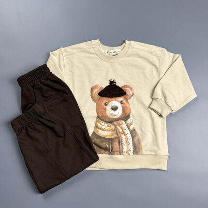 ست بلوز و شلوار چاپی یل کیدز آوان خرس قهوه ایی