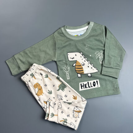 ست بلوز و شلوار خانگی لیموتین طرح دایناسورسبز