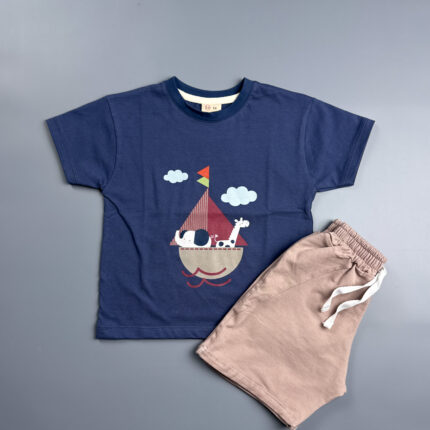 ست تیشرت و شلوارک نخ پنبه برند هورس طرح قایق