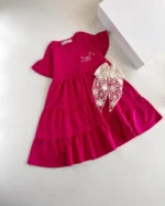 سارافون دخترانه طرح پاپیون سرخآبی یل کیدز(مناسب 3تا 8سال)